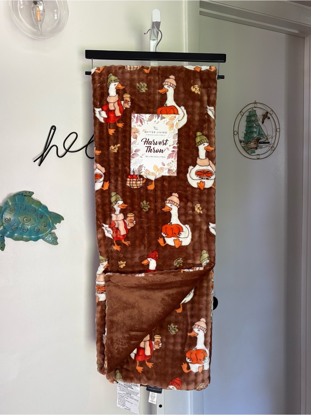 NEW Better Living Fall Harvest Goose Coffee Pumpkin Pie Throw 50”x70” 2 Sided